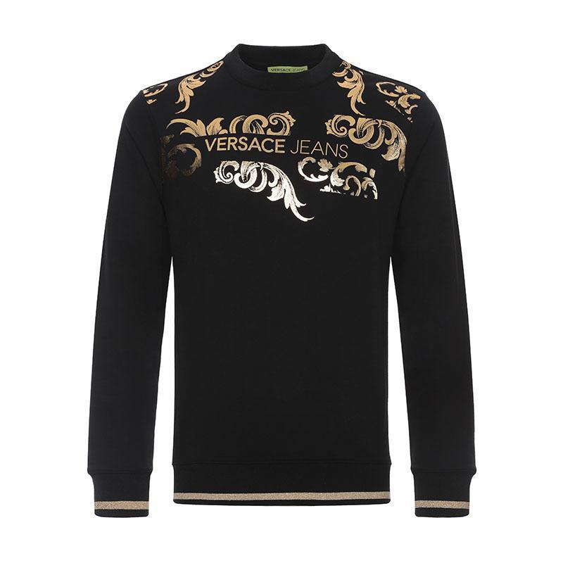 Versace JEANS 范思哲 男士印花棉质圆领长袖卫衣运动衫 B7GTA7FU 30180 899-黑色金色 S