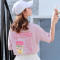 碧芮实拍韩版2019夏季新款印花条纹t恤短袖女宽松修身常规款街头逛街出游上衣女 L 013蓝色