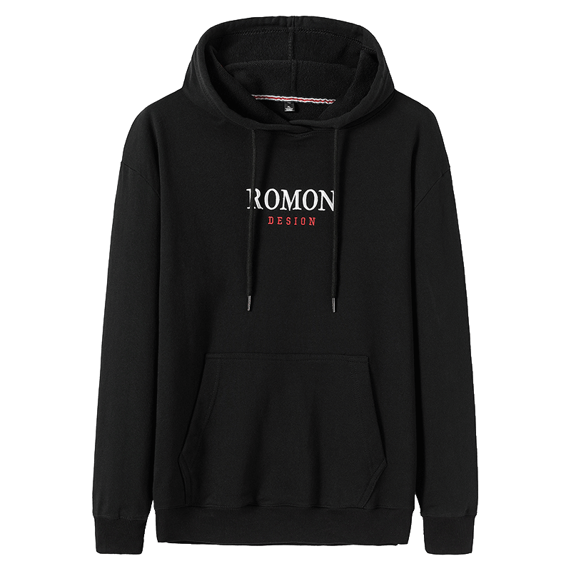 罗蒙(ROMON)春季男士休闲舒适纯棉卫衣 22J657 黑色 2XL