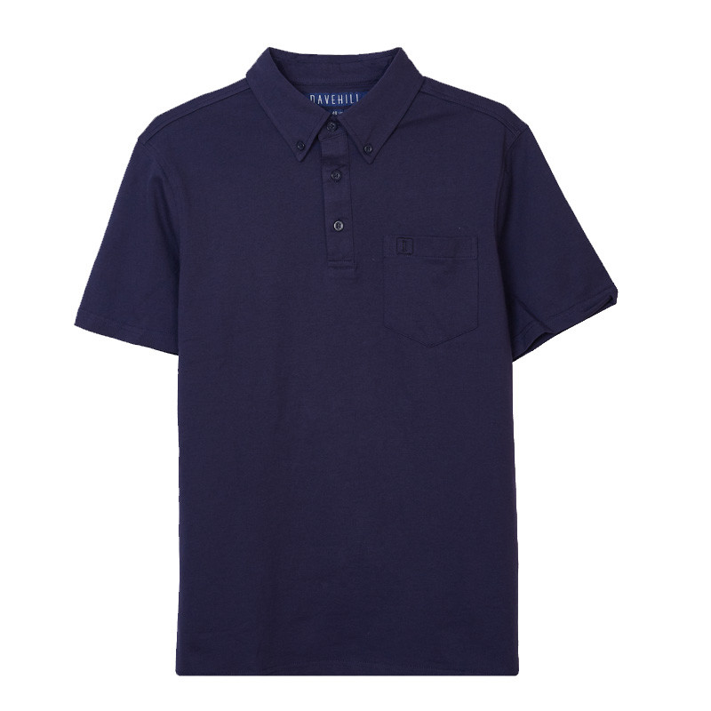 DaveHill大卫山新款宽松全棉透气舒适休闲商务衬衫领短袖POLO男 50 蓝色