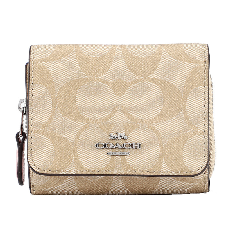 COACH 蔻驰 奢侈品 女士卡其色人造革短款钱包钱夹
