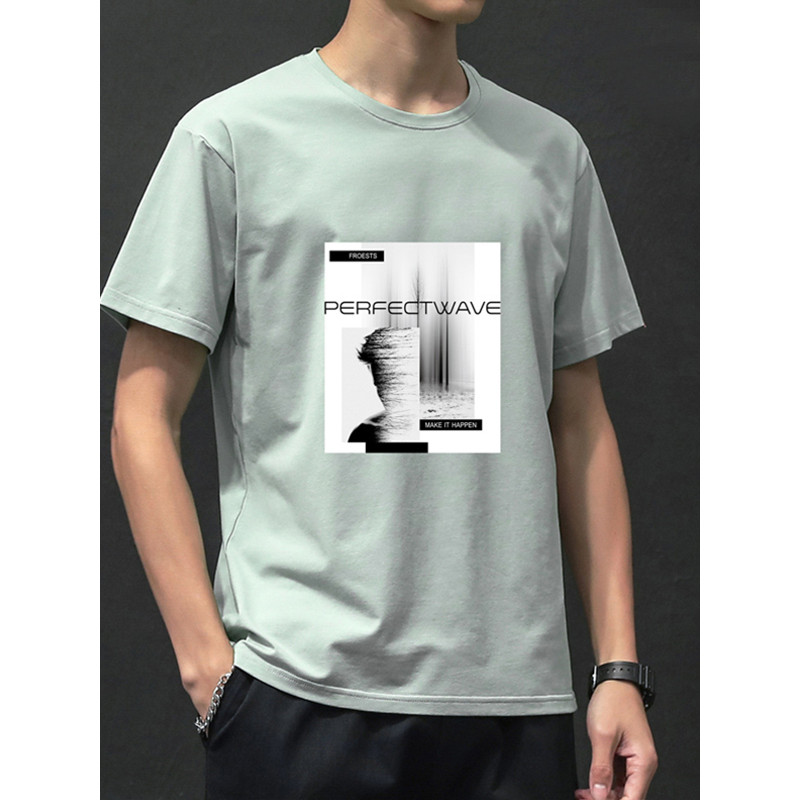 鳄鱼恤(CROCODILE) 2019新品短袖t恤男男士上衣纯棉宽松圆领体恤印花T恤打底衫潮流夏装 M 薄荷绿