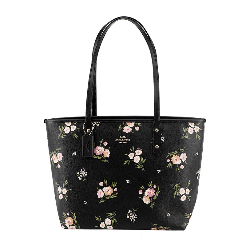 COACH 蔻驰 奢侈品 欧美时尚女士黑色皮革手提单肩托特包 黑色