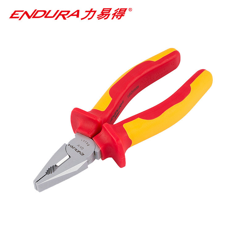 力易得(ENDURA) VDE双色绝缘钢丝钳 耐压1000V 克丝钳老虎钳 8英寸 货号E5363