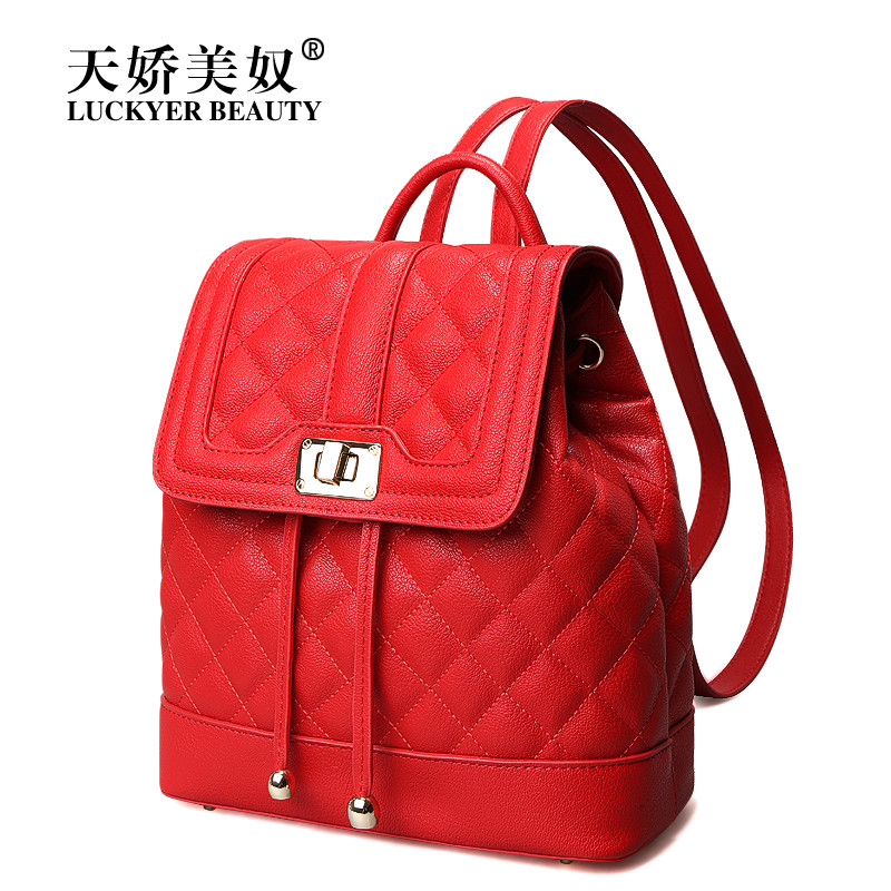 双肩包女双肩包女2019新款春夏韩版百搭休闲大容量软皮背包女 红色