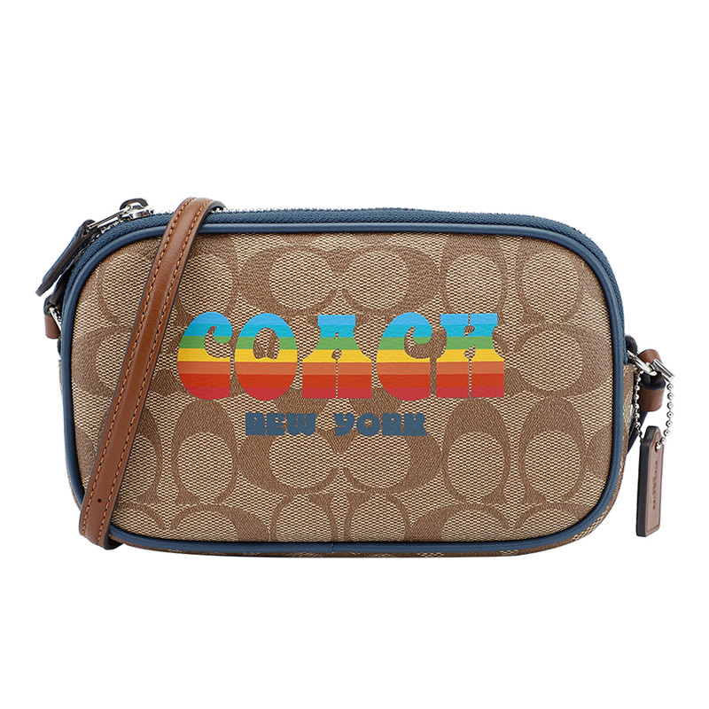COACH 蔻驰 奢侈品 女士深卡其色人造革单肩斜挎包 深卡其色