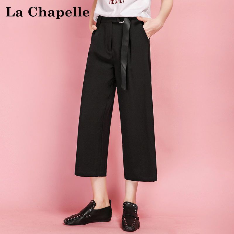 拉夏贝尔Puella春夏新款韩版宽松显瘦七分休闲阔腿裤女20010882 L建议(115斤-130斤) 黑色