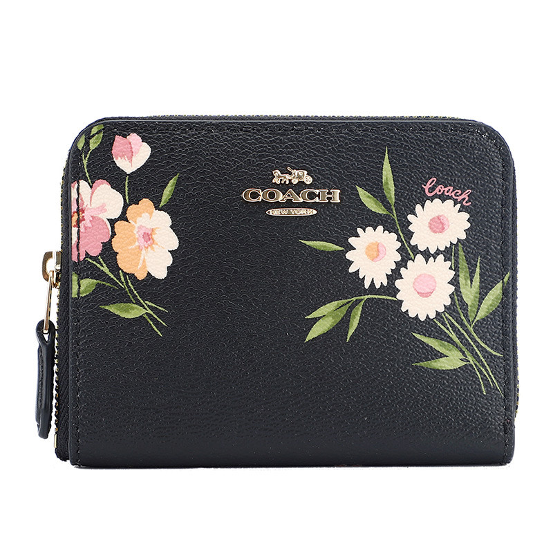 COACH 蔻驰 奢侈品 欧美时尚女士黑色休闲印花皮革短款钱包钱夹
