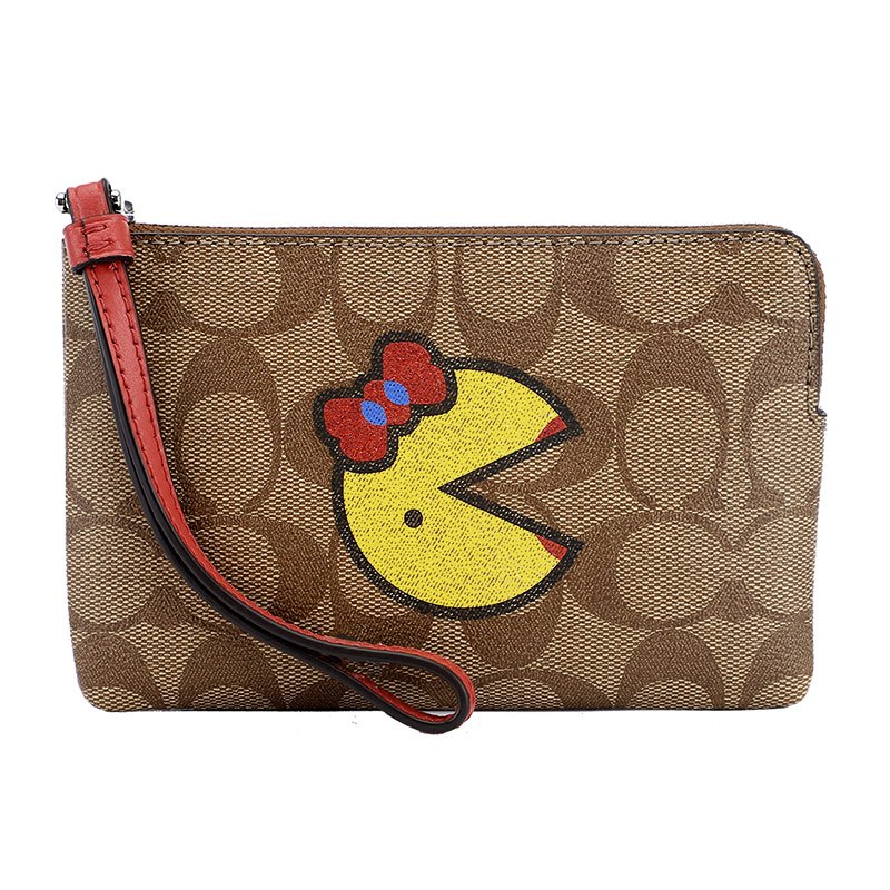 COACH 蔻驰 奢侈品 欧美时尚女士深卡其色印花人造革短款零钱包手包 卡其色印花