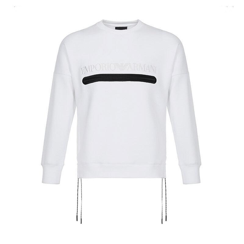 EMPORIO ARMANI 阿玛尼 男士LOGO刺绣混纺圆领卫衣运动衫 3G1ML0 1JHVZ F106-白色 XL