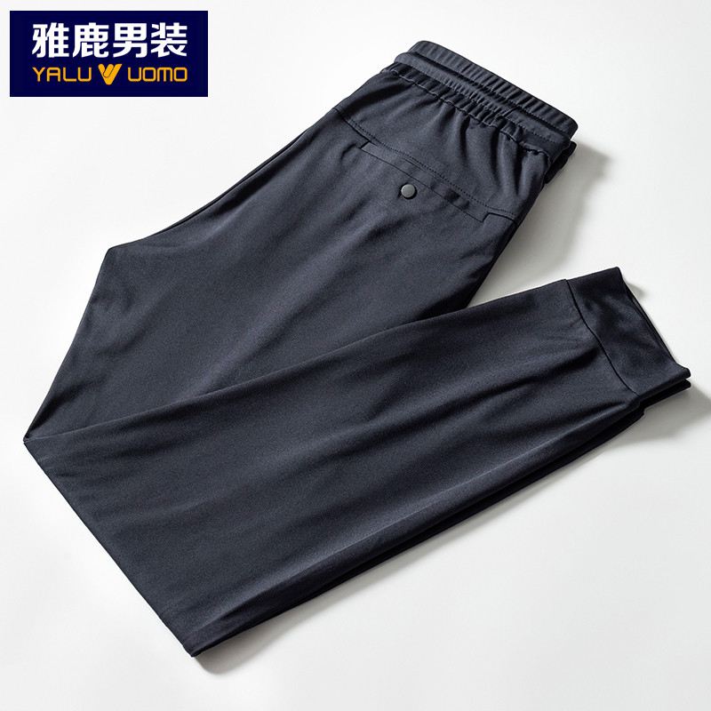 雅鹿男装休闲裤男百搭弹力韩版潮流修身长裤男裤子小脚运动裤A19101922 38(185/100A） 藏青