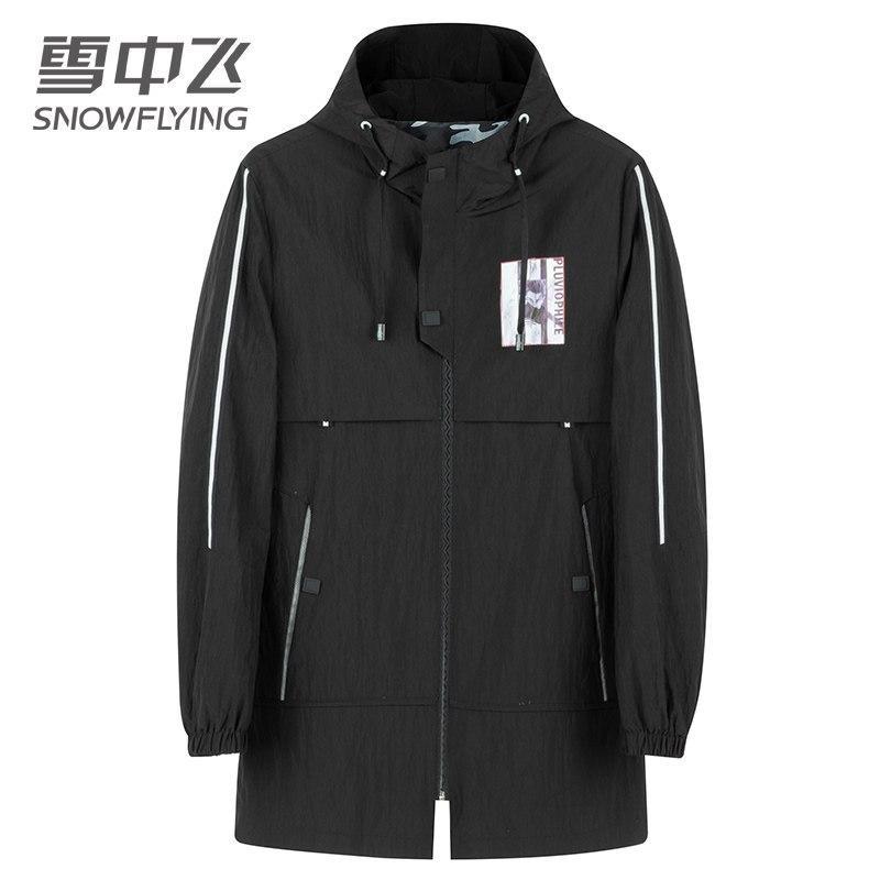 雪中飞2019秋季新款男士外套春秋装中长款风衣薄款男装连帽夹克_2 180 黑色8056