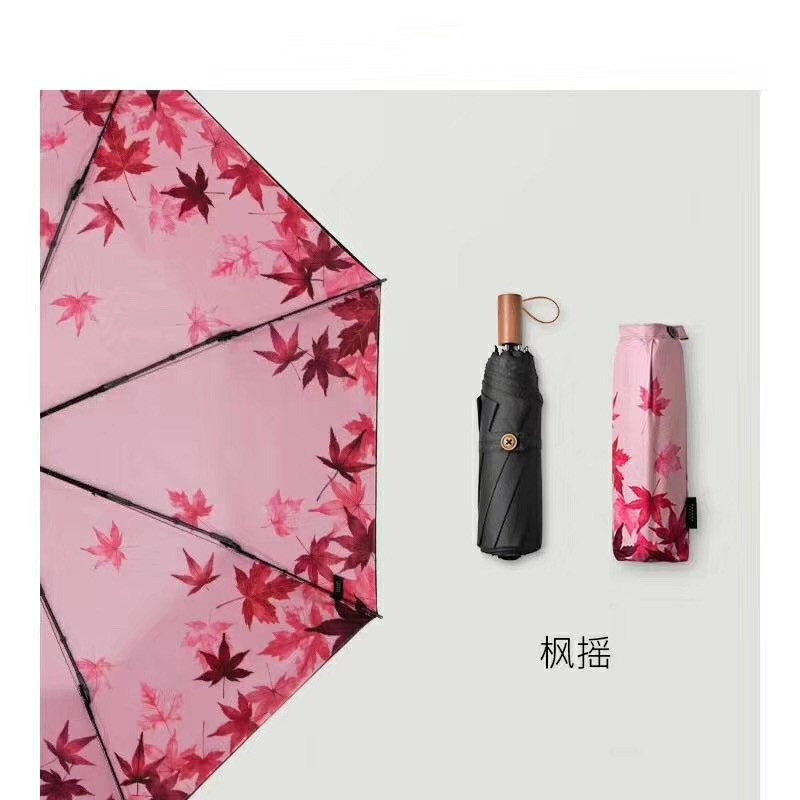 琴之韵 黑胶布全遮光双层8骨自动伞 枫摇