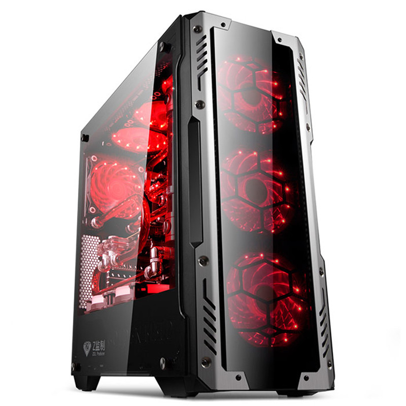金河田峥嵘Z2黑色台式电脑水冷主机箱玻璃面板ATX游戏大侧透配6个炫彩红光风扇