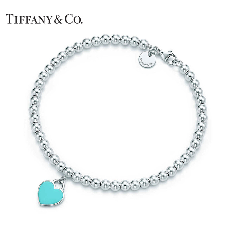 Tiffany&Co.：蒂芙尼925银经典款蓝色珐琅珠珠手链 链长17.5