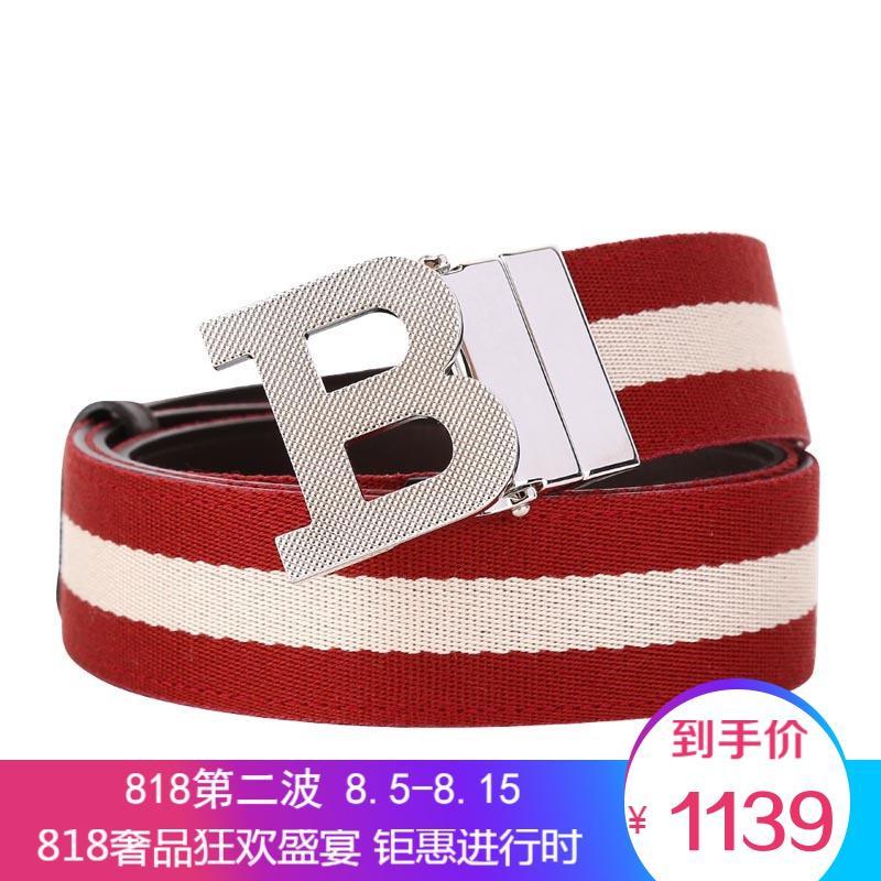 BALLY 巴利 男士织物配皮双面皮带腰带 B BUCKLE 35 M T 95 566-棕红色白色