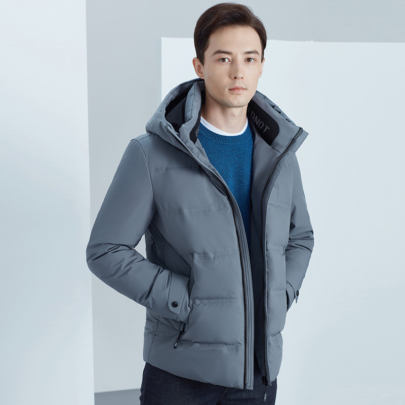 雅鹿商务男士羽绒服正品短款2019冬季新款连帽反季加厚装外套男 185/2XL 灰色