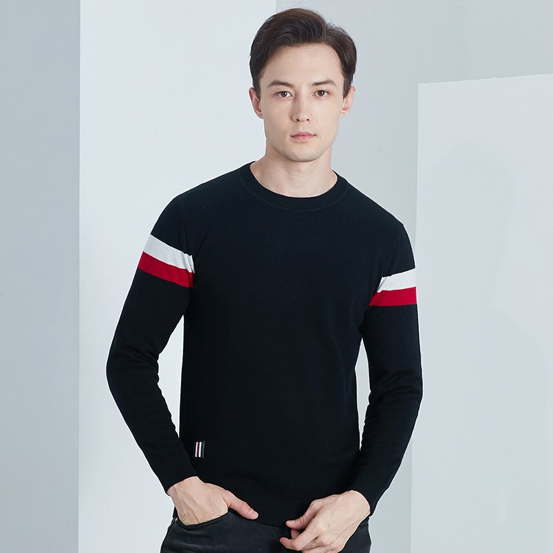 雅鹿纯羊毛打底衫男秋季保暖上衣2019新款大码男装套头宽松衣服p_1 2XL 黑色
