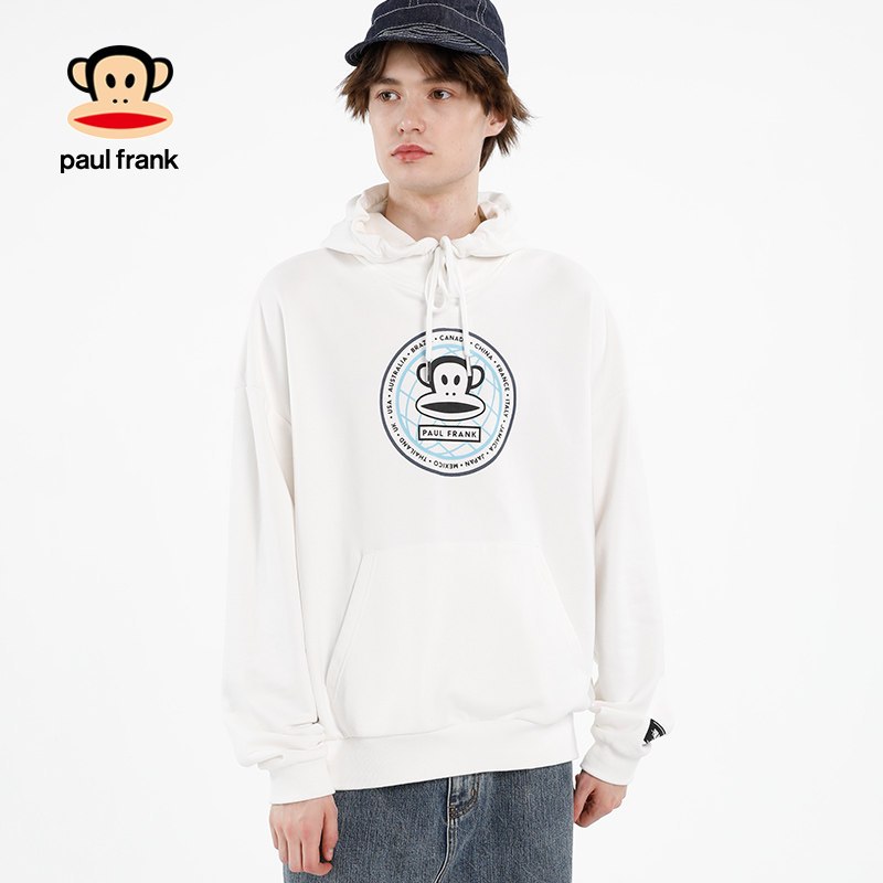 PaulFrank/大嘴猴卫衣男春秋季新款宽松连帽印花时尚学生休闲 白色 XL