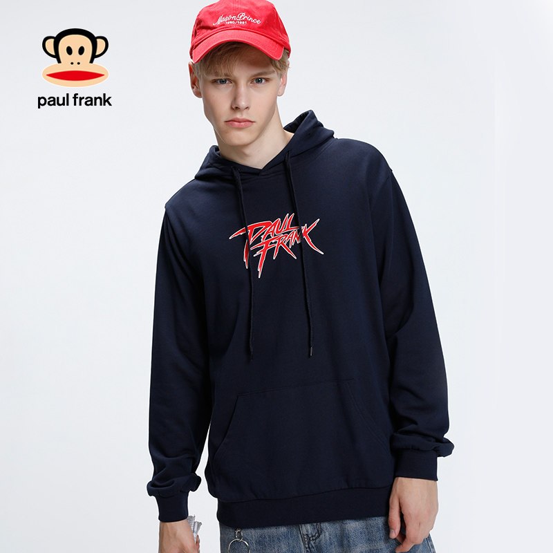 PaulFrank/大嘴猴春秋季新款连帽卫衣男套头衫休闲外套宽松潮J 藏青色 XL