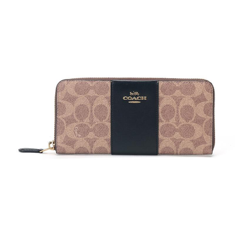 COACH 蔻驰 奢侈品 女士专柜款拼色涂层帆布配皮长款钱包钱夹 73739 B4OOH-棕黄色黑色