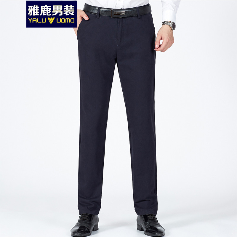 雅鹿男装休闲裤男新品纯棉透气商务休闲直筒男士长裤197H0809 B6(藏青） 29(165/74A）