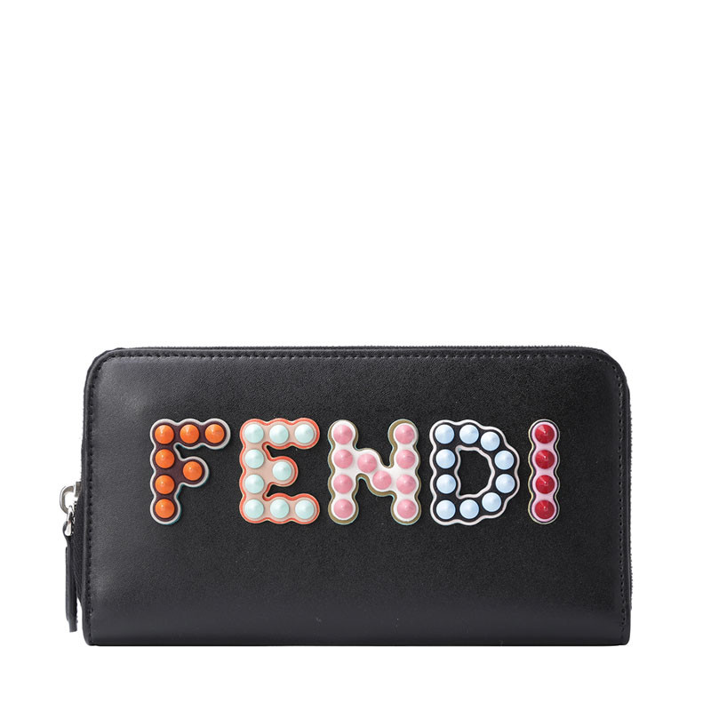 FENDI/芬迪 女钱包拼色铆钉字母长款拉链钱夹 8M0299 拼色