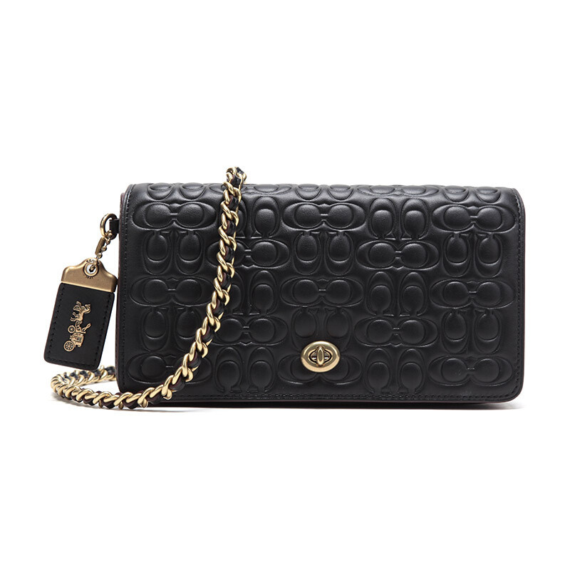 COACH 蔻驰 奢侈品 女士专柜款黑色皮革单肩斜挎链条包 28631 OLBLK 黑色