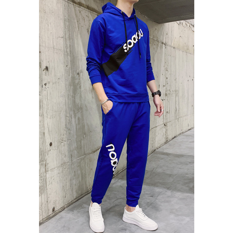三弦(LA CORDE)卫衣男连帽衫秋季2019新款潮流搭配一套衣服男装潮牌休闲长袖套装 XXL 彩蓝