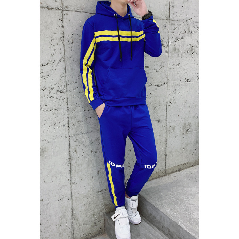 三弦(LA CORDE)卫衣男2019新款秋季帅气潮牌连帽衫韩版ins一套休闲运动套装男潮 XXXXL 彩蓝