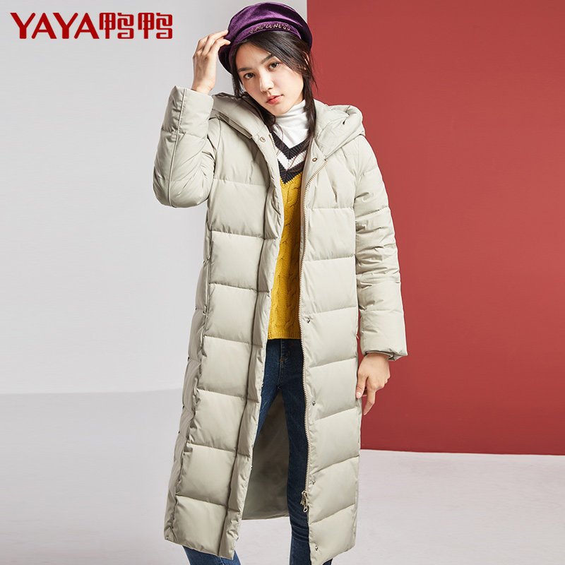 鸭鸭2019秋冬新款长款羽绒服女纯色连帽冬外套B-521504_804 160/84A 豆绿