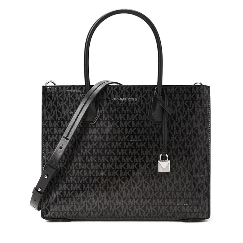 MK Mercer 风琴款手拎包 大号 印花LOGO款 黑色