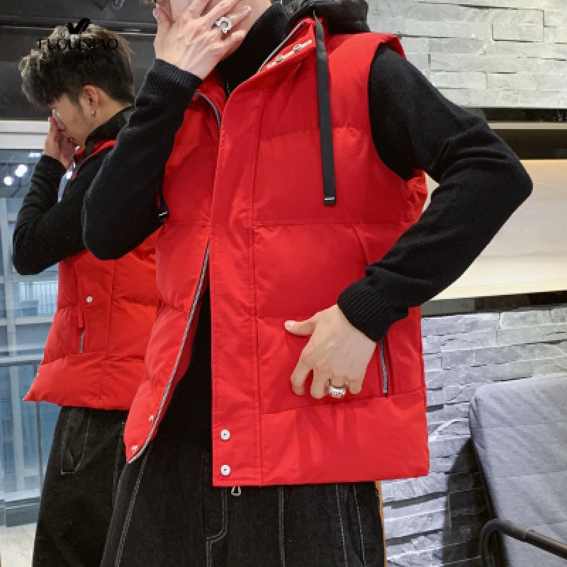 富贵鸟FUGUINIAO 棉马甲男2019秋季新款男士连帽马甲外套背心休闲保暖加厚马甲 红色 3XL