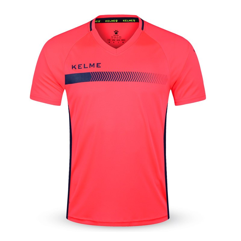 kelme卡尔美官方旗舰足球服短袖定制男比赛训练运动队服印字球衣 XXL 荧光红/深蓝