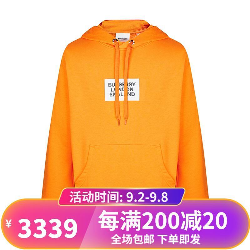 BURBERRY 博柏利 男士徽标印花棉质连帽卫衣运动衫 8016901 亮橘色 M