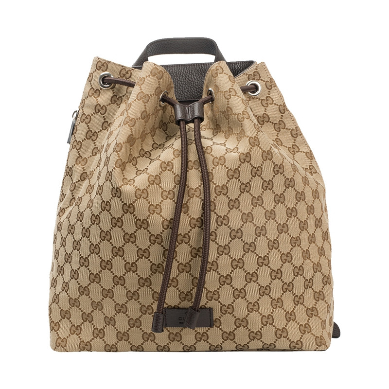 GUCCI 古驰 女士帆布抽带双肩背包 咖啡色