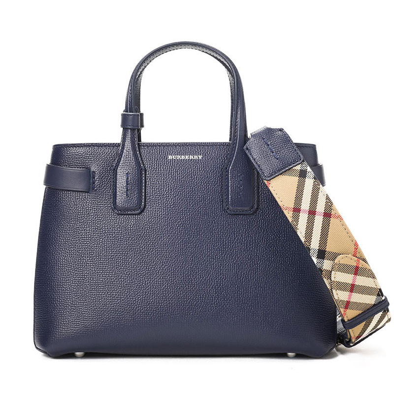 BURBERRY/博柏利 女包小号Banner格纹肩带手拎包 4076636 海军蓝
