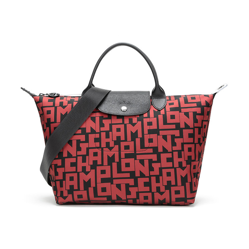 Longchamp 珑骧 女款LE PLIAGE系列织物小号手提单肩包 1512 412 C09-黑色砖红色