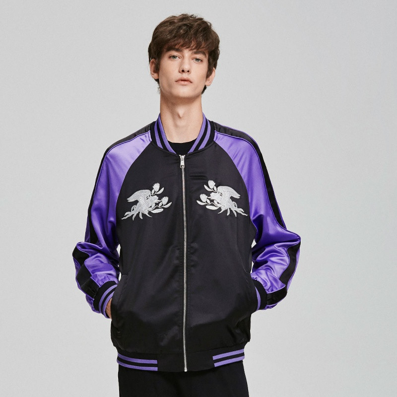 马克华菲春新款潮流紫精致绣花运动风男式夹克_2 XXXL 默认颜色