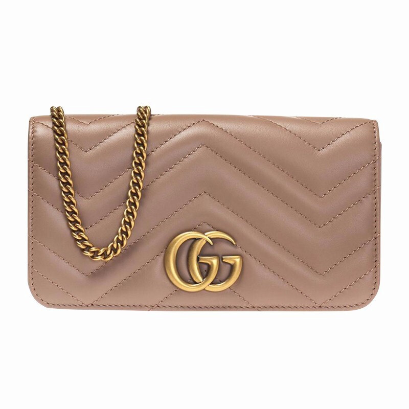 【正品保证】GUCCI古驰女包牛皮虾肉色链条单肩斜挎包 裸色