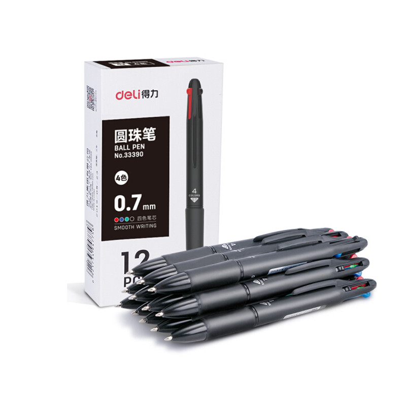 得力四色圆珠笔0.7mm 33390(12支/盒)