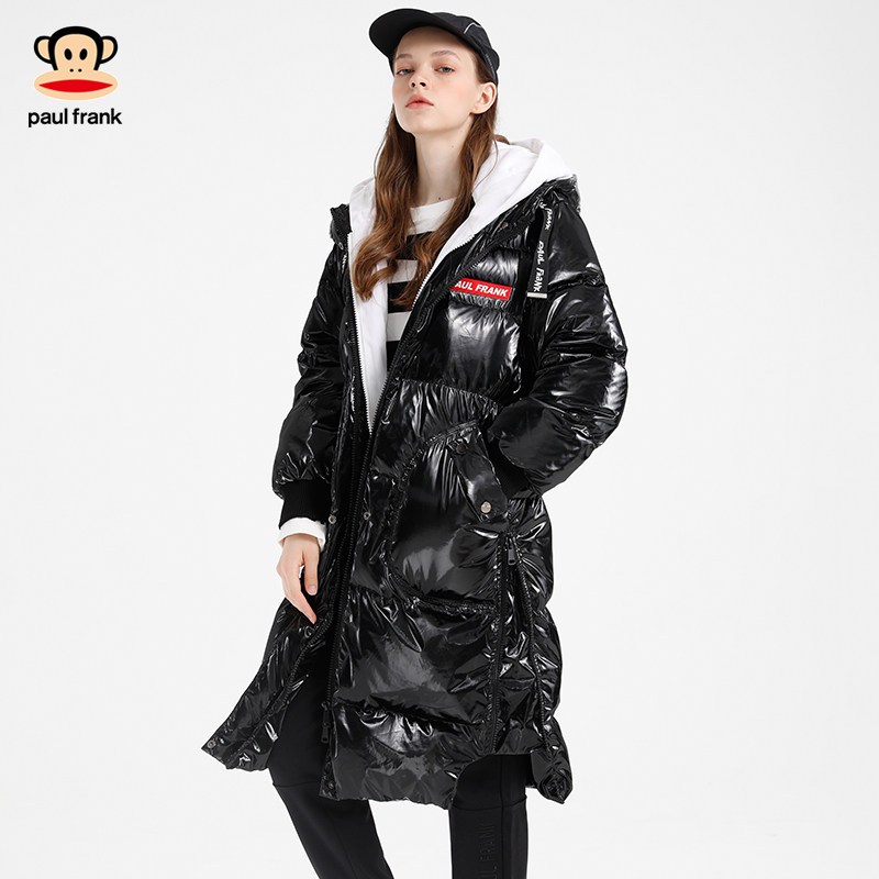 PaulFrank/大嘴猴羽绒服女2019新款中长款冬天外套白鸭绒时尚X L 黑色