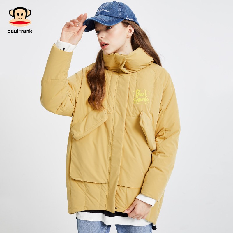 PaulFrank/大嘴猴2019秋冬羽绒服女潮加厚保暖宽松高领外套X L 姜黄