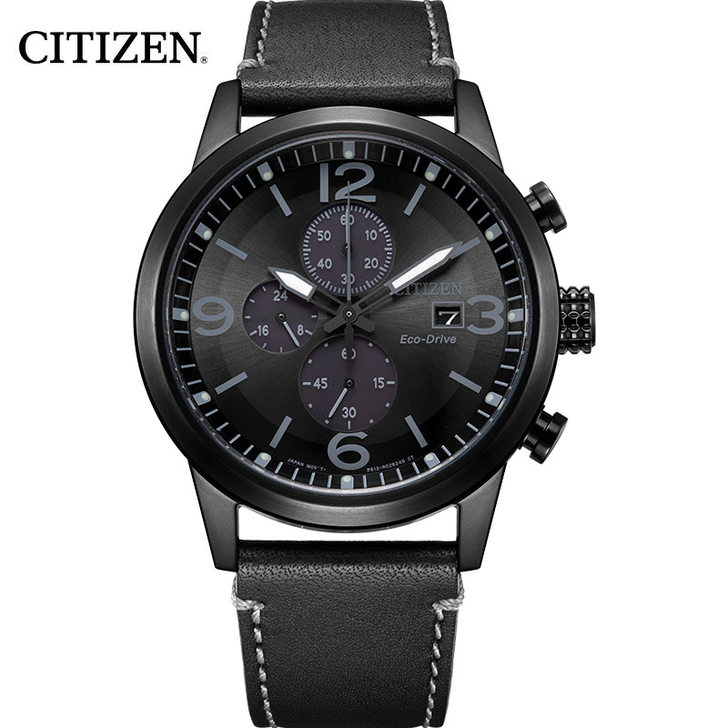 西铁城（CITIZEN）手表光动能皮表带日期显示黑盘休闲时尚男表CA0617-29E【黑盘休闲男表】