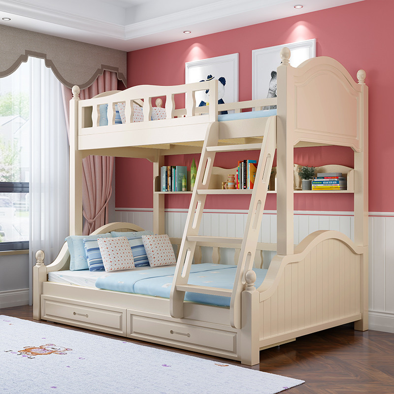 高低床全实木上下床双层床成人母子床儿童床上下铺木床子母床 直梯款上铺1.3米下铺1.6米