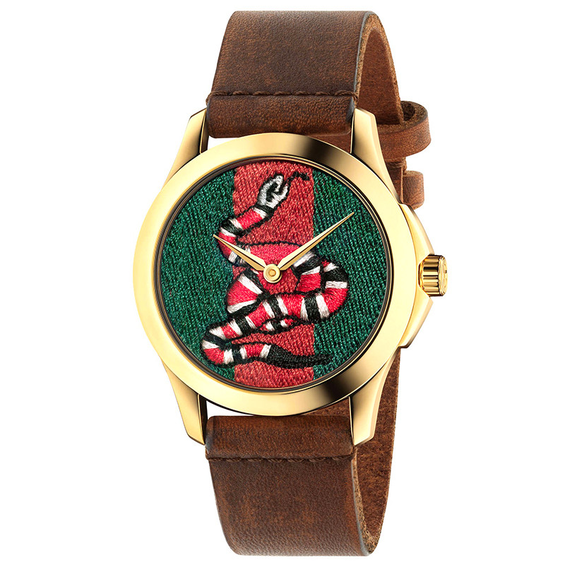 gucci古驰lemarchedes棕色皮带蛇形防水中性石英手表_951 ya1264012