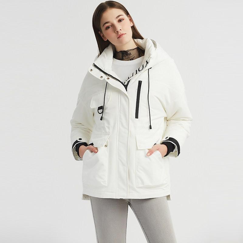 雪中飞羽绒服女2019冬季新款时尚连帽工装韩版宽松中长款冬装外套_1 165/M 白色