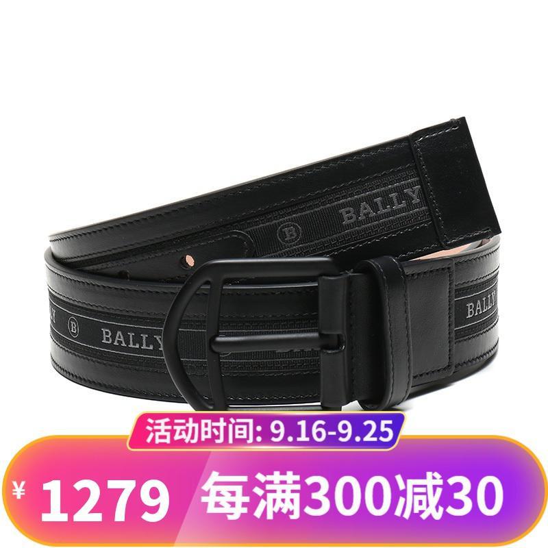 BALLY 巴利 男士LOGO图案织物配皮针扣式皮带腰带 NOVO 40 M S 55-黑色灰色 95