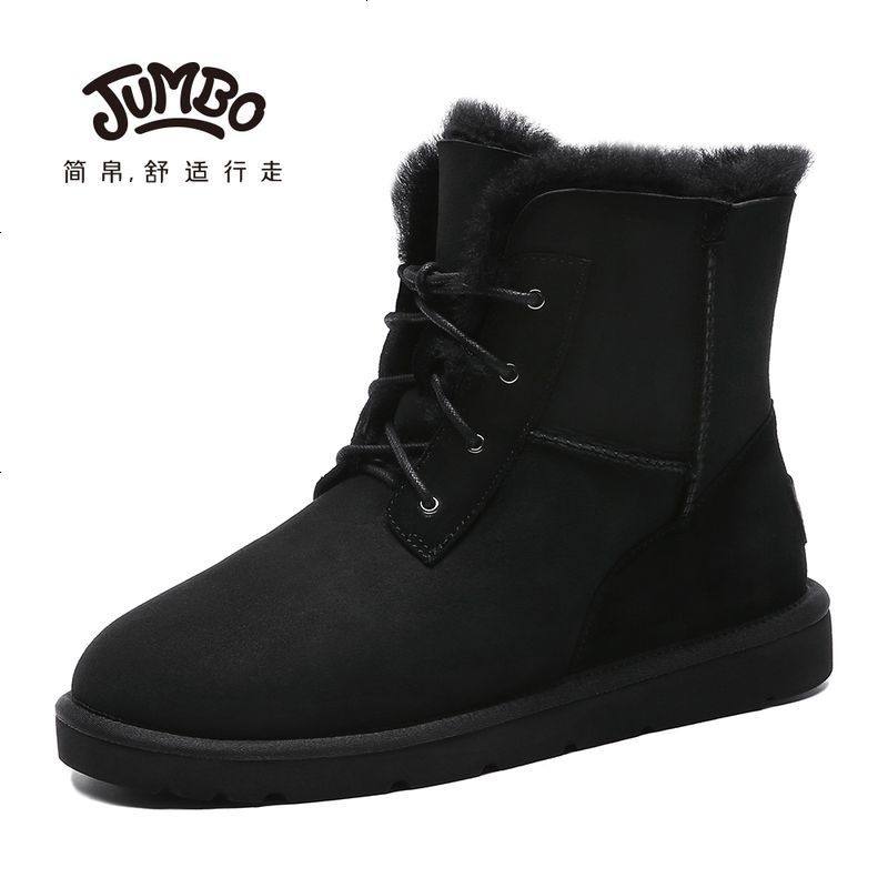 JUMBO简帛秋冬新品澳洲羊皮毛一体雪地靴马丁男靴绑带保暖2310_933_352 黑色 43