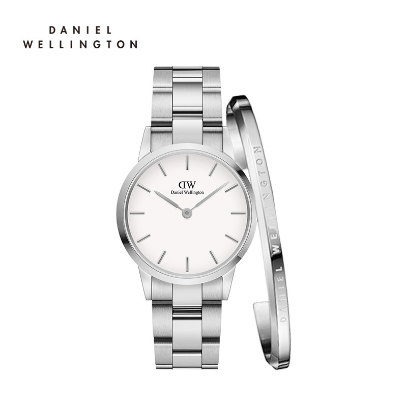 Danielwellington丹尼尔惠灵顿 dw手表女 简约时尚女士腕表不锈钢表带32MM手镯套装 SWhite+Cuff-L